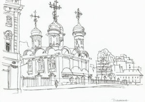 Линейный рисунок церкви