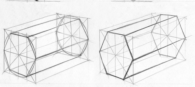 как рисовать шестигранную призму
